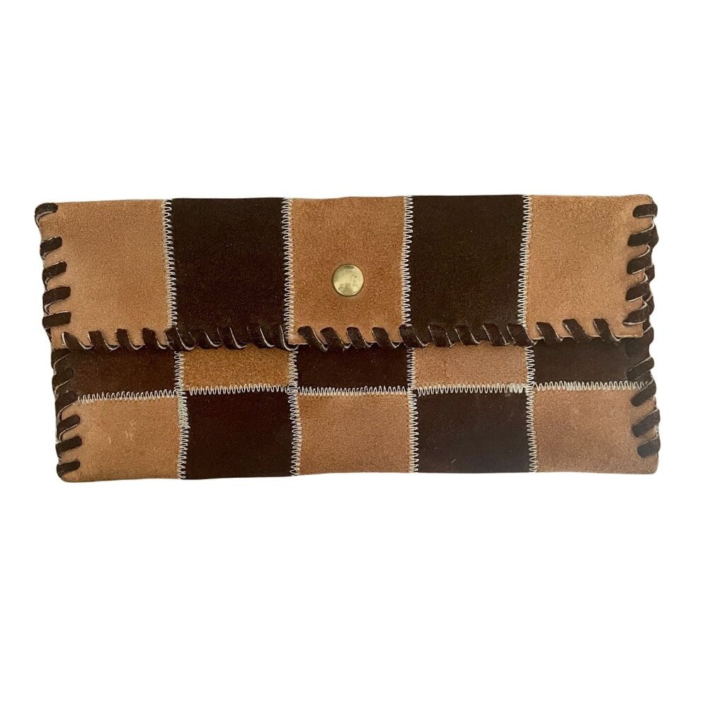 Vintage Brown Leather Patchwork Wallet Clutch